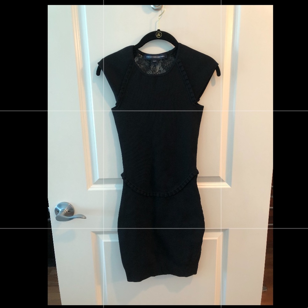 French Connection Capped Sleeve Knit Black Dress